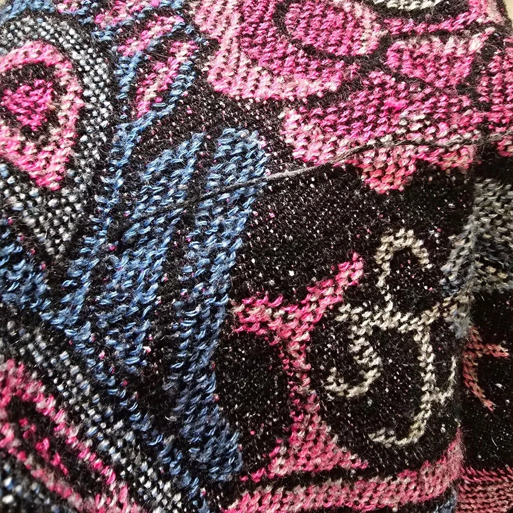 Vibrant‎ Peacock Floral Woven Scarf Shawl Fringe Purple Pink Blue Black Accent